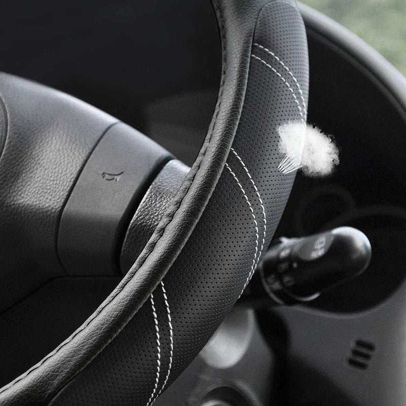 Elantrip Sport Leather Steering Wheel Cover 14 1/2 inch to 15 inch Universal, Padded Soft Grip Breathable for Car Truck SUV Jeep, Anti Slip Odorless Black - Image 3